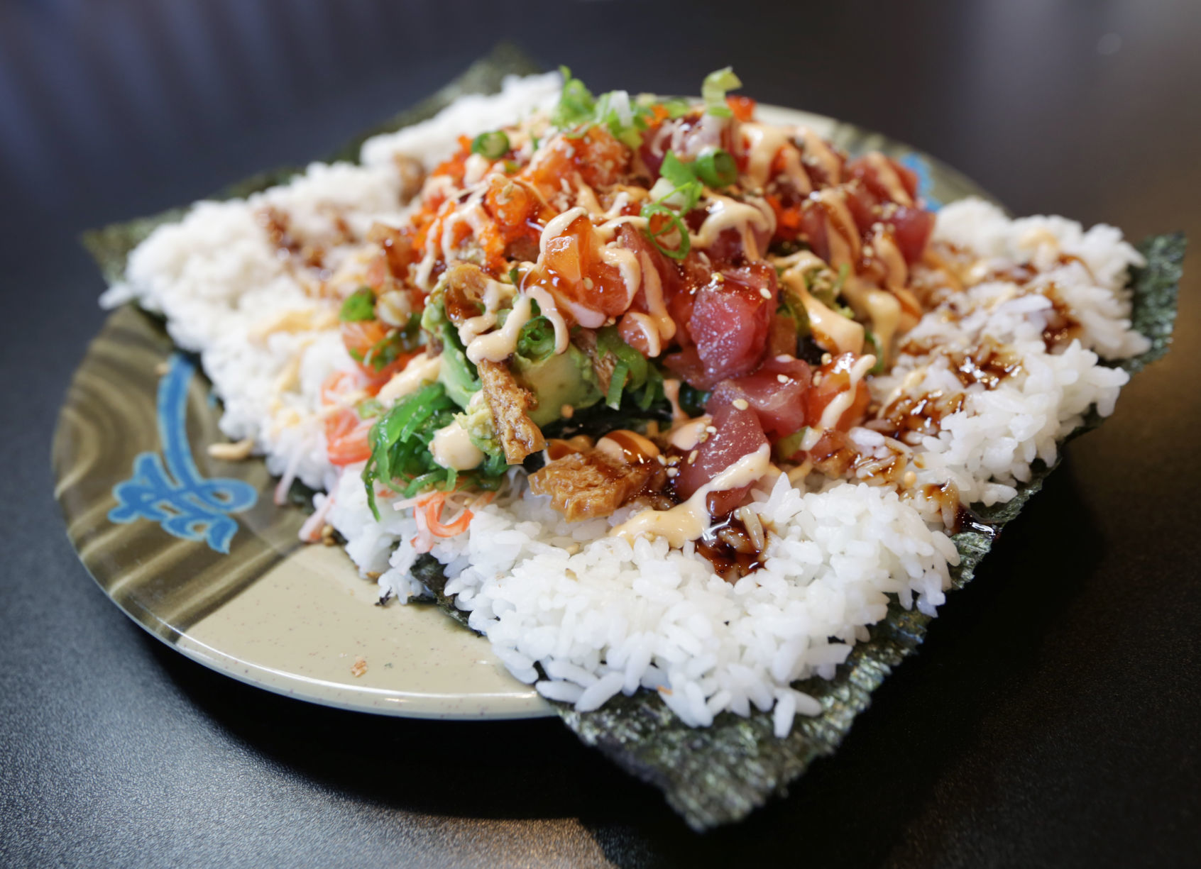 Poke burrito unrolled